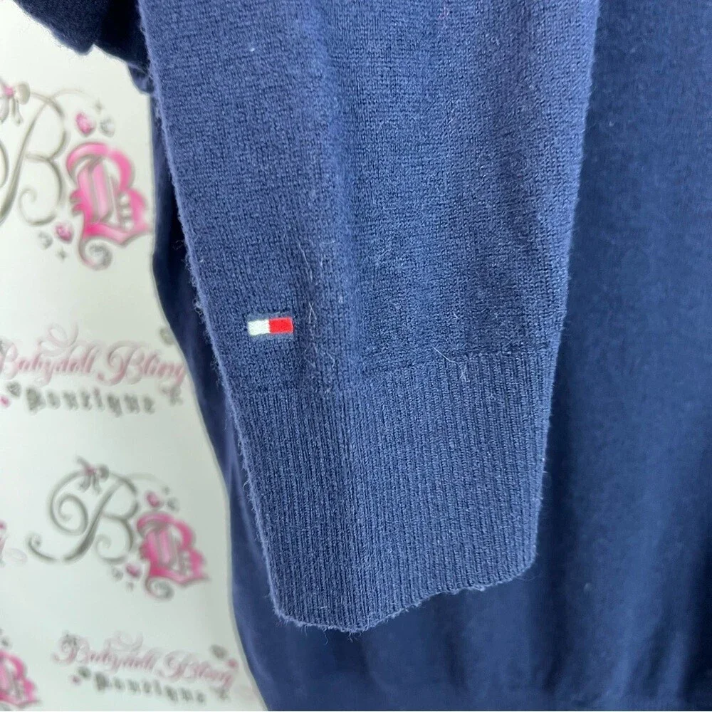 Tommy Hilfiger long sleeve elbow plat h premium wool Dark Blue V-Neck Sweater